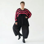Strick Überwurf Damen Oversize Streifen Look weich Baumwolle kastig AKH Premium Modeare Layering Avantgarde bequem Statement Piece