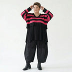 Strick Überwurf Damen Oversize Streifen Look weich Baumwolle kastig AKH Premium Modeare Layering Avantgarde bequem Statement Piece