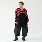 Strick Überwurf Damen Oversize Streifen Look weich Baumwolle kastig AKH Premium Modeare Layering Avantgarde bequem Statement Piece