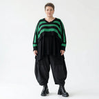 Strick Überwurf Damen Oversize Streifen Look weich Baumwolle kastig AKH Premium Modeare Layering Avantgarde bequem Statement Style