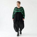 Strick Überwurf Damen Oversize Streifen Look weich Baumwolle kastig AKH Premium Modeare Layering Avantgarde bequem Statement Style
