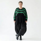 Strick Überwurf Damen Oversize Streifen Look weich Baumwolle kastig AKH Premium Modeare Layering Avantgarde bequem Statement Style