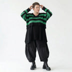 Strick Überwurf Damen Oversize Streifen Look weich Baumwolle kastig AKH Premium Modeare Layering Avantgarde bequem Statement Style
