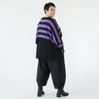 Strick Überwurf Damen Oversize Streifen Look weich Baumwolle kastig AKH Premium Modeare Layering Avantgarde bequem Trend Style