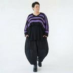 Strick Überwurf Damen Oversize Streifen Look weich Baumwolle kastig AKH Premium Modeare Layering Avantgarde bequem Trend Style
