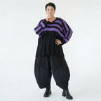 Strick Überwurf Damen Oversize Streifen Look weich Baumwolle kastig AKH Premium Modeare Layering Avantgarde bequem Trend Style