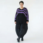 Strick Überwurf Damen Oversize Streifen Look weich Baumwolle kastig AKH Premium Modeare Layering Avantgarde bequem Trend Style