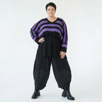 Strick Überwurf Damen Oversize Streifen Look weich Baumwolle kastig AKH Premium Modeare Layering Avantgarde bequem Trend Style