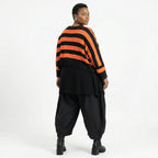 Strick Überwurf Damen Oversize Streifen Look weich Baumwolle kastig AKH Premium Modeare Layering Avantgarde bequem Trend Style