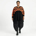 Strick Überwurf Damen Oversize Streifen Look weich Baumwolle kastig AKH Premium Modeare Layering Avantgarde bequem Trend Style