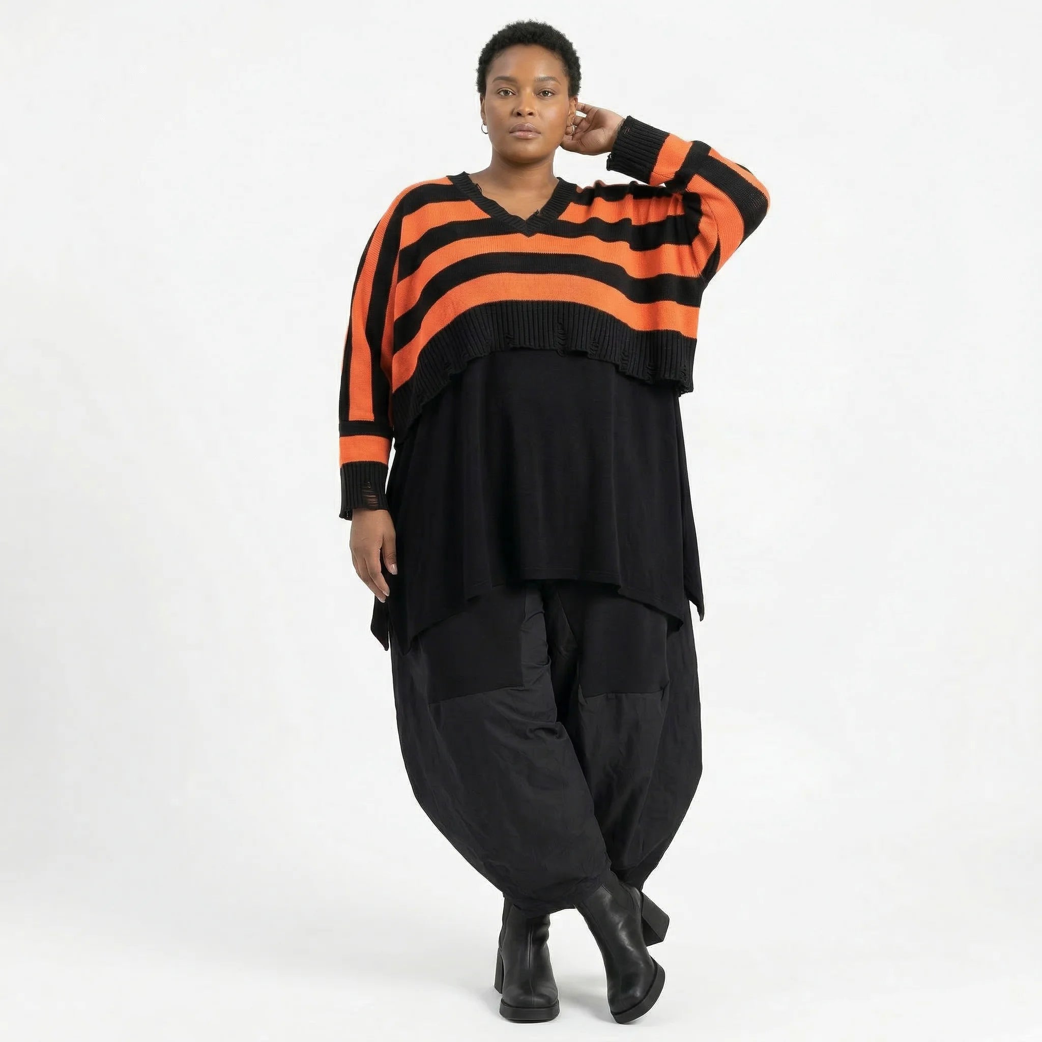 Strick Überwurf Damen Oversize Streifen Look weich Baumwolle kastig AKH Premium Modeare Layering Avantgarde bequem Trend Style