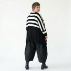 Strick Überwurf Damen Oversize Streifen Look weich Baumwolle kastig AKH Premium Modeare Layering Avantgarde bequem Statement Style