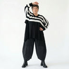 Strick Überwurf Damen Oversize Streifen Look weich Baumwolle kastig AKH Premium Modeare Layering Avantgarde bequem Statement Style