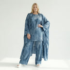 3-Teiler Damen Set B-ONE Blau Oversize Cardigan Shirt Hose Baumwolle Jersey Made in Türkei – EU 40/50 – Lagenlook