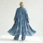 3-Teiler Damen Set B-ONE Blau Oversize Cardigan Shirt Hose Baumwolle Jersey Made in Türkei – EU 40/50 – Lagenlook
