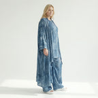3-Teiler Damen Set B-ONE Blau Oversize Cardigan Shirt Hose Baumwolle Jersey Made in Türkei – EU 40/50 – Lagenlook