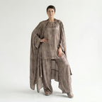 3-Teiler Damen Set B-ONE Taupe-Bronze Oversize Cardigan Shirt Hose Baumwolle Jersey Türkei – EU 40/50 – Lagenlook
