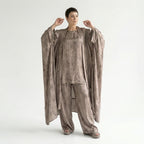 3-Teiler Damen Set B-ONE Taupe-Bronze Oversize Cardigan Shirt Hose Baumwolle Jersey Türkei – EU 40/50 – Lagenlook