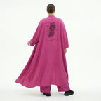 Damen 3-Teiler Magenta B-ONE – Shirt, Hose & Cardigan mit Prints aus Baumwolle, EU 40/50, Oversize-Stil, Künstlerlook
