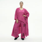 Damen 3-Teiler Magenta B-ONE – Shirt, Hose & Cardigan mit Prints aus Baumwolle, EU 40/50, Oversize-Stil, Künstlerlook