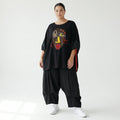 Oversize Damen Bluse Maxlive schwarz mit Applikation aus Viskose, Kunstprint, EU 38 bis 62, Plus Size geeignet, Lagenlook