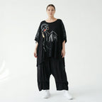 Damen Hose Avantgarde Rayon Schwarz, gerader Schnitt, Seitentaschen, Oversize große Größen – Maxlive