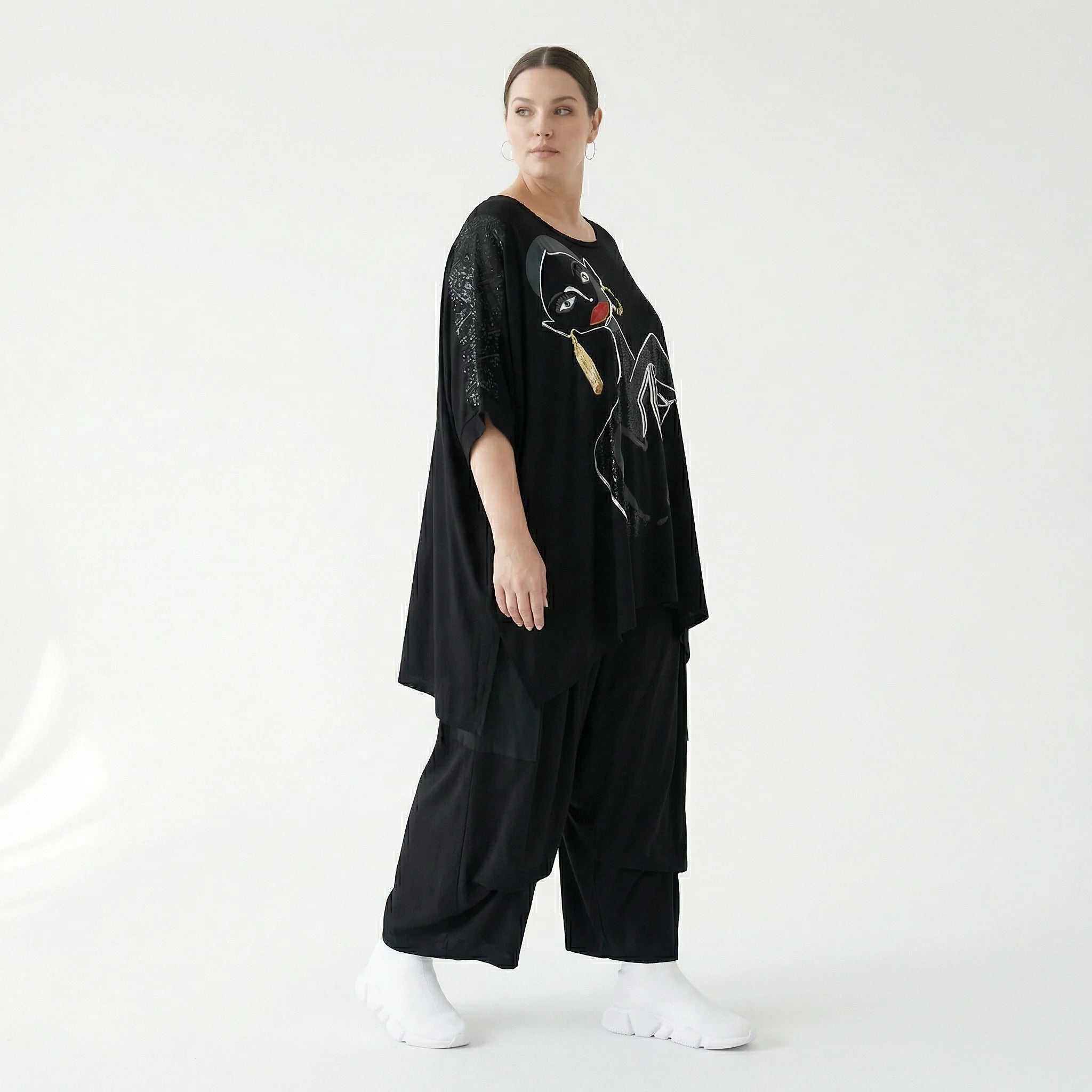 Weite Layer-Hose in Schwarz mit tiefem Schritt & Seitentaschen von Maxlive – Avantgarde
