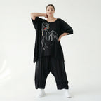 Damen Hose Avantgarde Rayon Schwarz, gerader Schnitt, Seitentaschen, Oversize große Größen – Maxlive