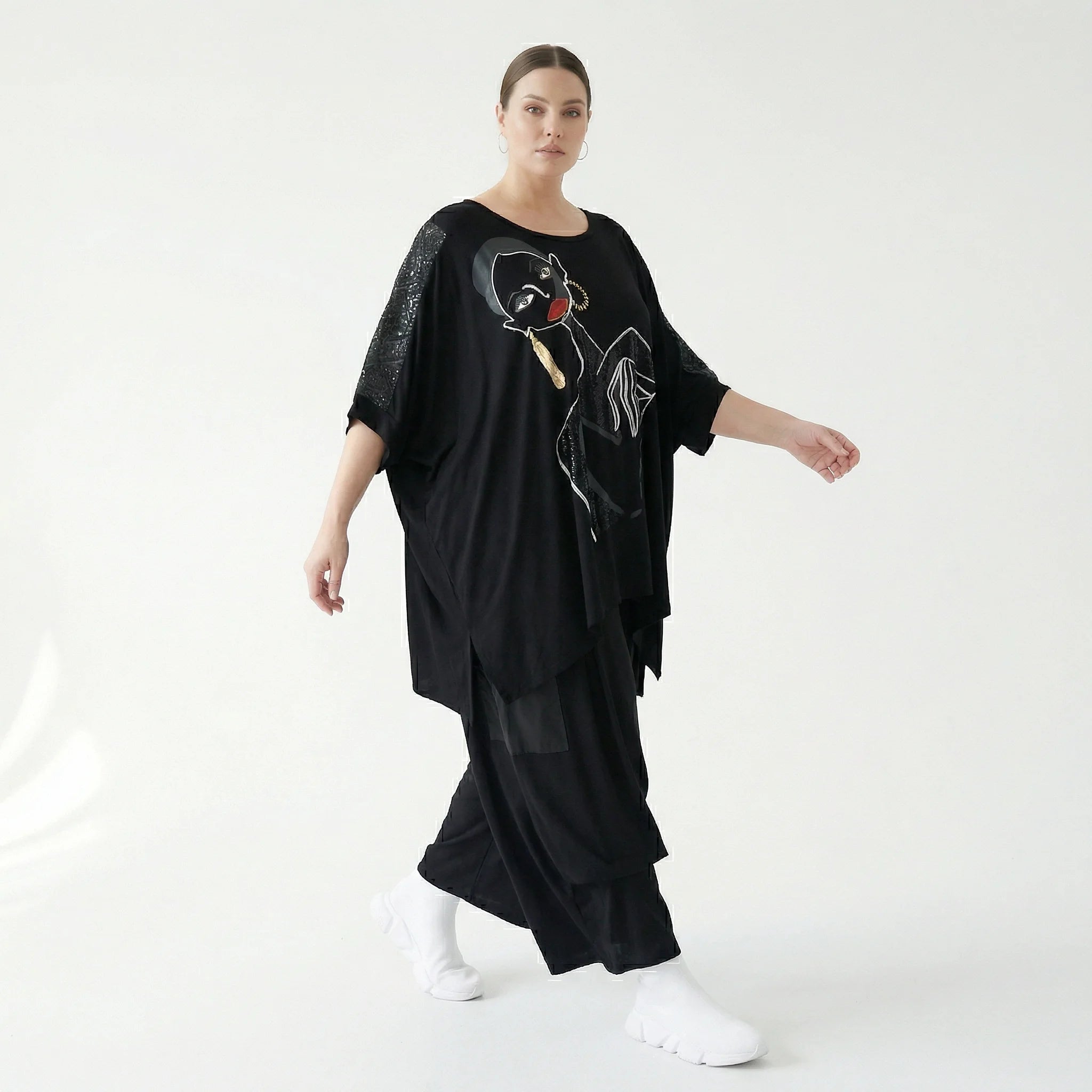Weite Layer-Hose in Schwarz mit tiefem Schritt & Seitentaschen von Maxlive – Avantgarde