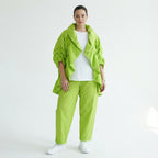 Cadrelli Damen Zweiteiler Neon-Limette – Jacke & Hose aus Viskose, EU 38/48, Oversize, Lagenlook, Made in Turkey