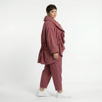 Cadrelli Damen Zweiteiler Rosébraun – Oversize Jacke & Hose, Viskose, Made in Turkey, EU 38/48, Lagenlook, Avantgarde-Outfit
