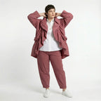 Cadrelli Damen Zweiteiler Rosébraun – Oversize Jacke & Hose, Viskose, Made in Turkey, EU 38/48, Lagenlook, Avantgarde-Outfit
