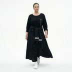 Oversize Kleid in tiefschwarzer Popeline Crash A-Linie mit Bindegürtel und Klappentaschen