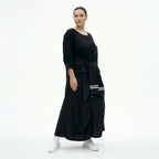 Oversize Kleid in tiefschwarzer Popeline Crash A-Linie mit Bindegürtel und Klappentaschen