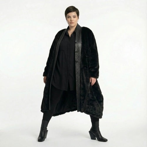 Oversize Ballon Mantel Plüsch Wintermantel warm schwarz Einheitsgröße AKH Premium bei Modeare