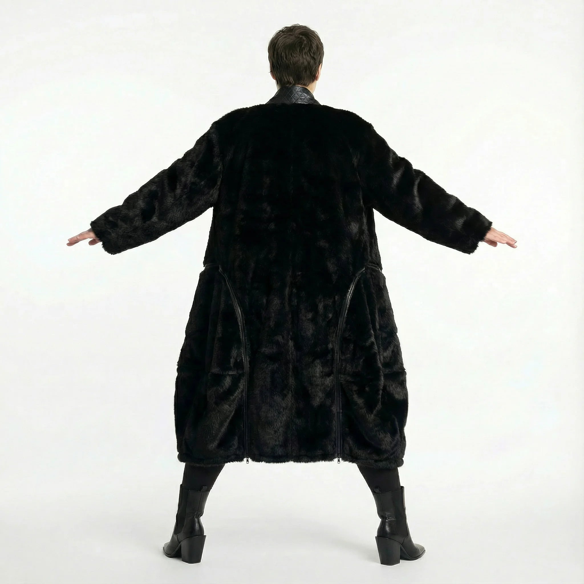 Oversize Ballon Mantel Plüsch Wintermantel warm schwarz Einheitsgröße AKH Premium bei Modeare