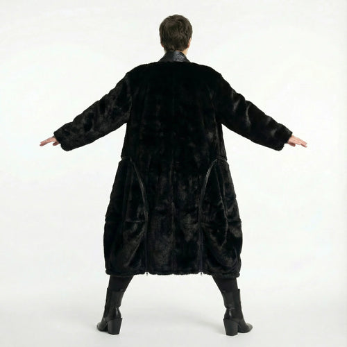 Oversize Ballon Mantel Plüsch Wintermantel warm schwarz Einheitsgröße AKH Premium bei Modeare