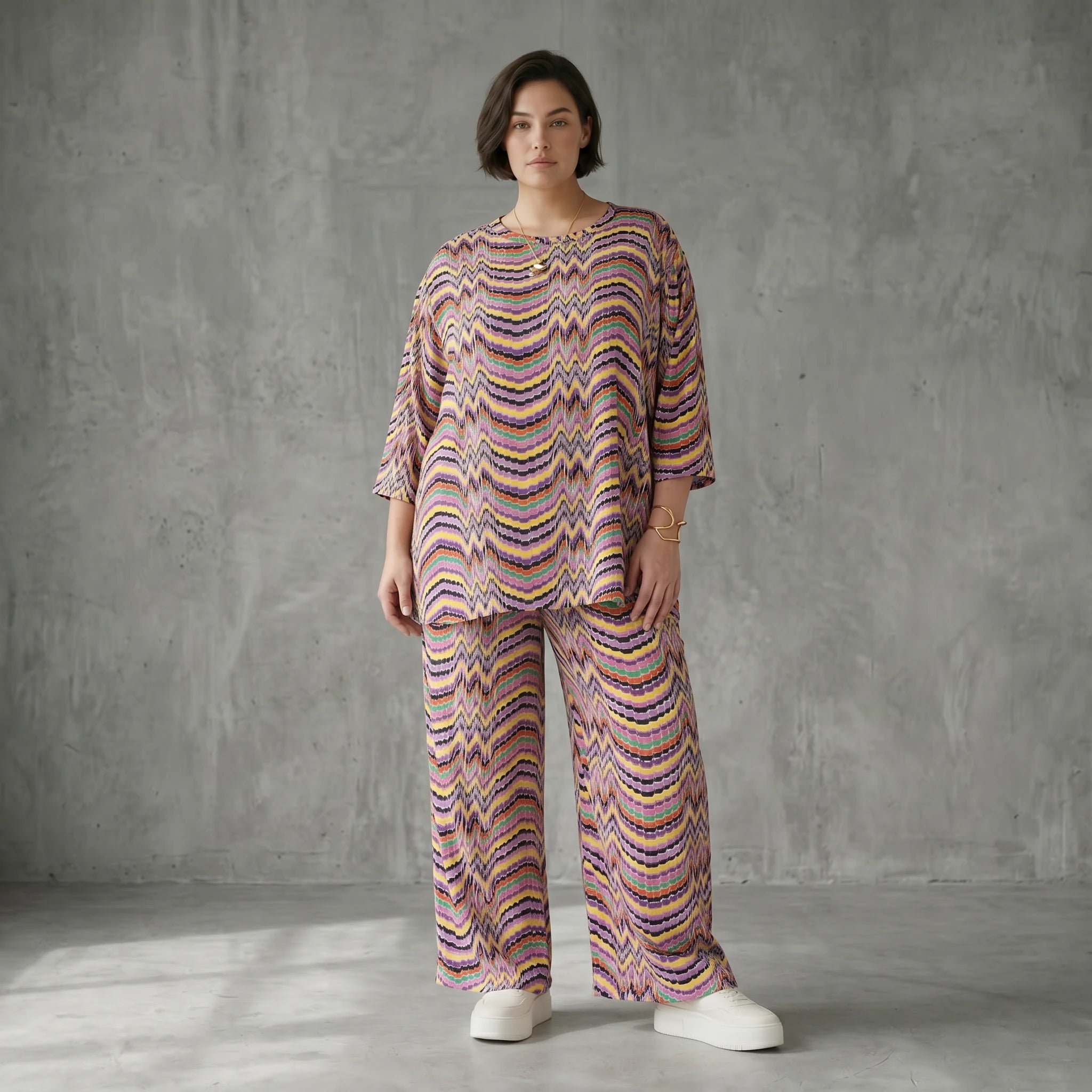 Slinky Sommer Set mit Wellenmuster von Papita bei Modeare Zweiteiler in A Form und weiter Hose Multicolour