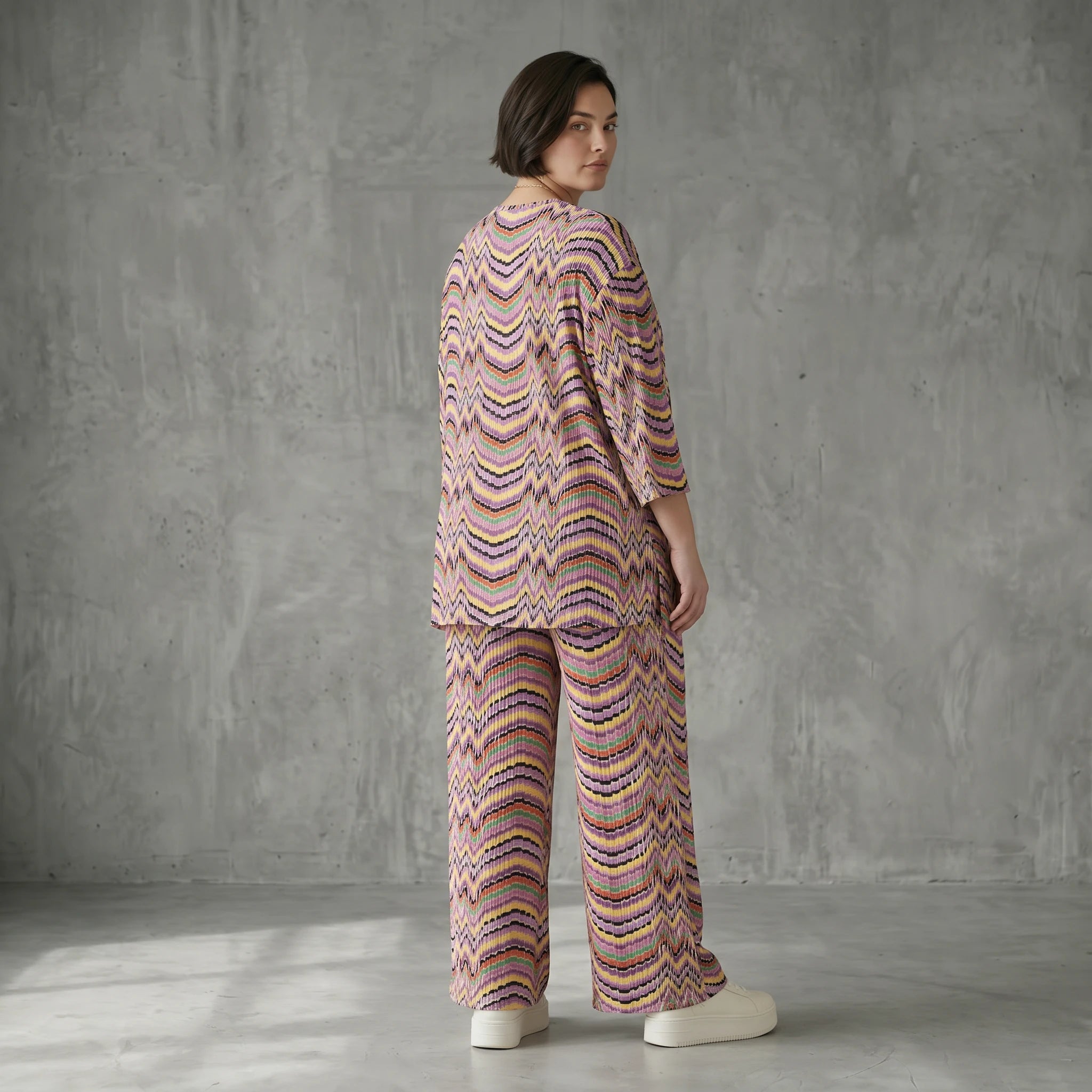 Slinky Sommer Set mit Wellenmuster von Papita bei Modeare Zweiteiler in A Form und weiter Hose Multicolour