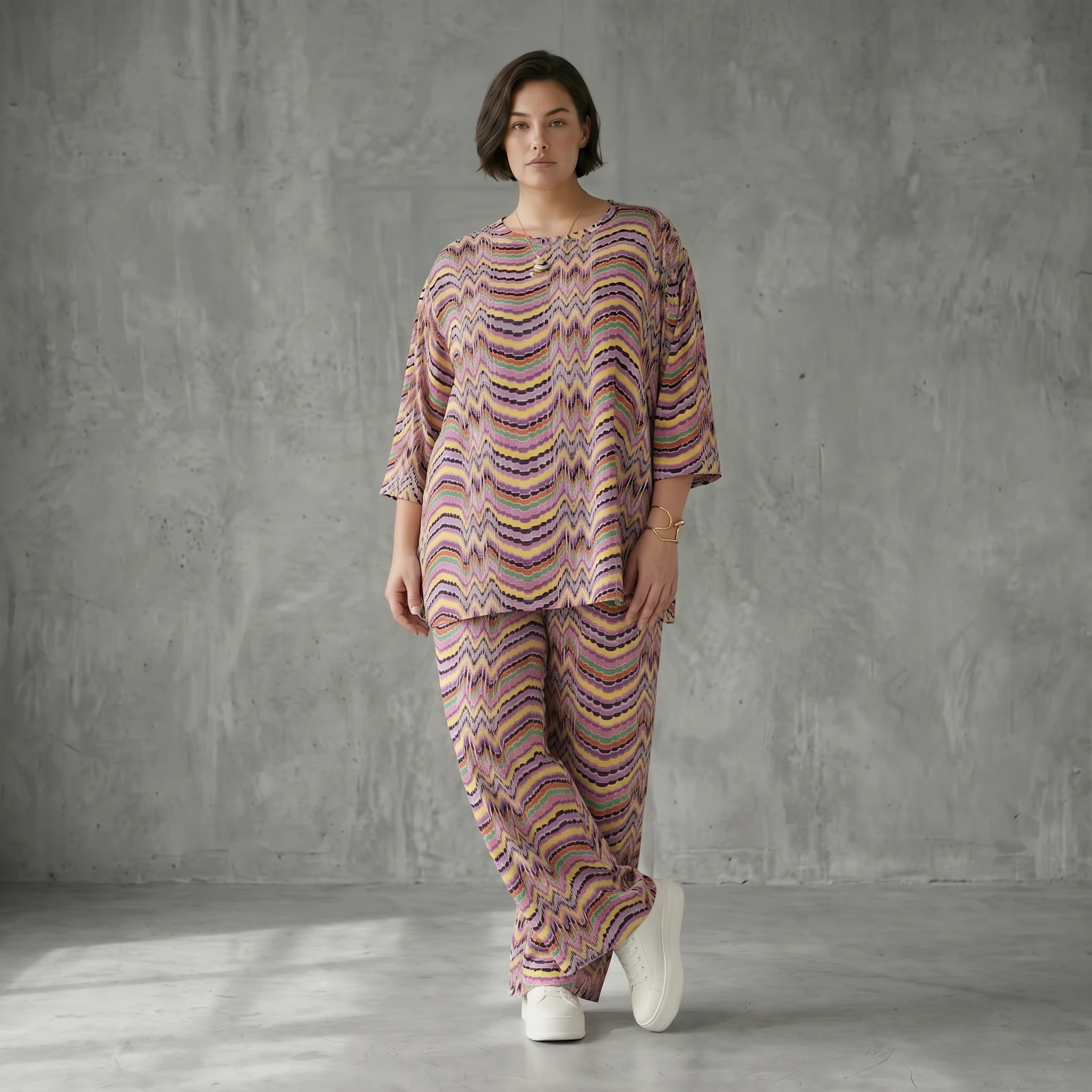 Slinky Sommer Set mit Wellenmuster von Papita bei Modeare Zweiteiler in A Form und weiter Hose Multicolour