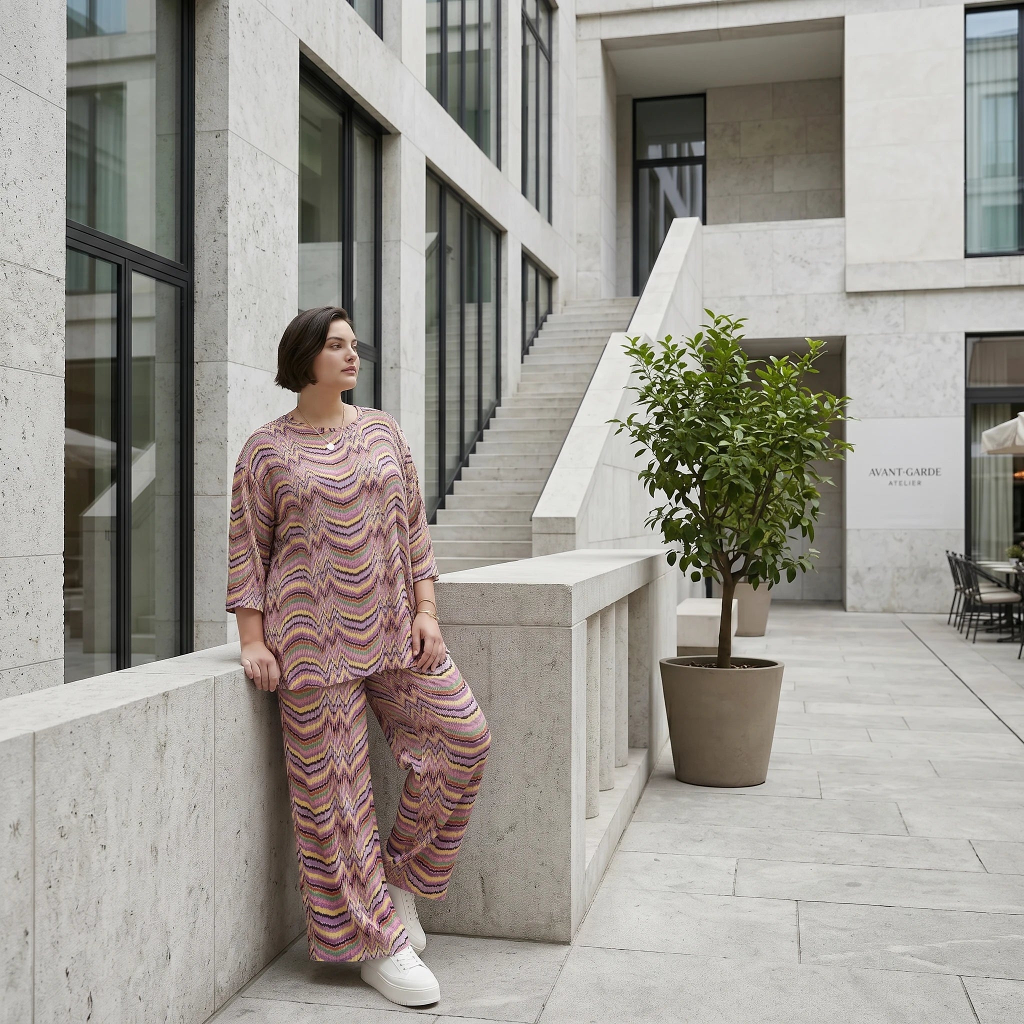 Slinky Sommer Set mit Wellenmuster von Papita bei Modeare Zweiteiler in A Form und weiter Hose Multicolour