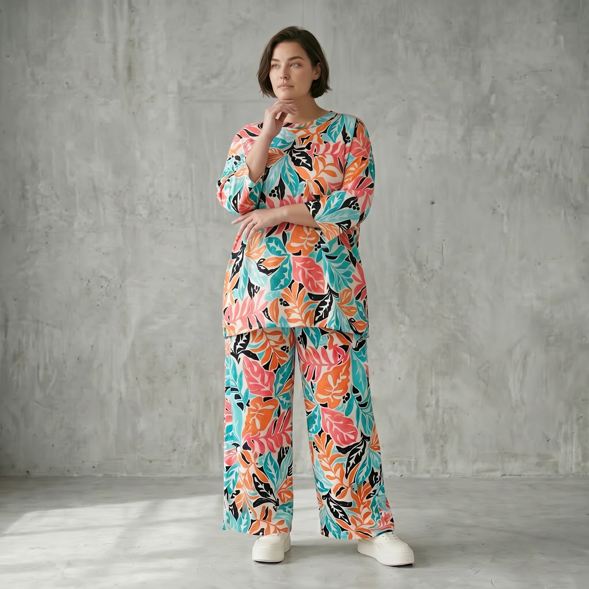 Papita Set aus Slinky Shirt und Hose mit Blumenprint in Multicolour - Oversize Sommerlook von Modeare