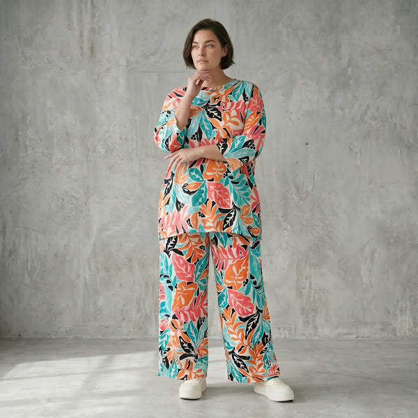 Papita Set aus Slinky Shirt und Hose mit Blumenprint in Multicolour - Oversize Sommerlook von Modeare