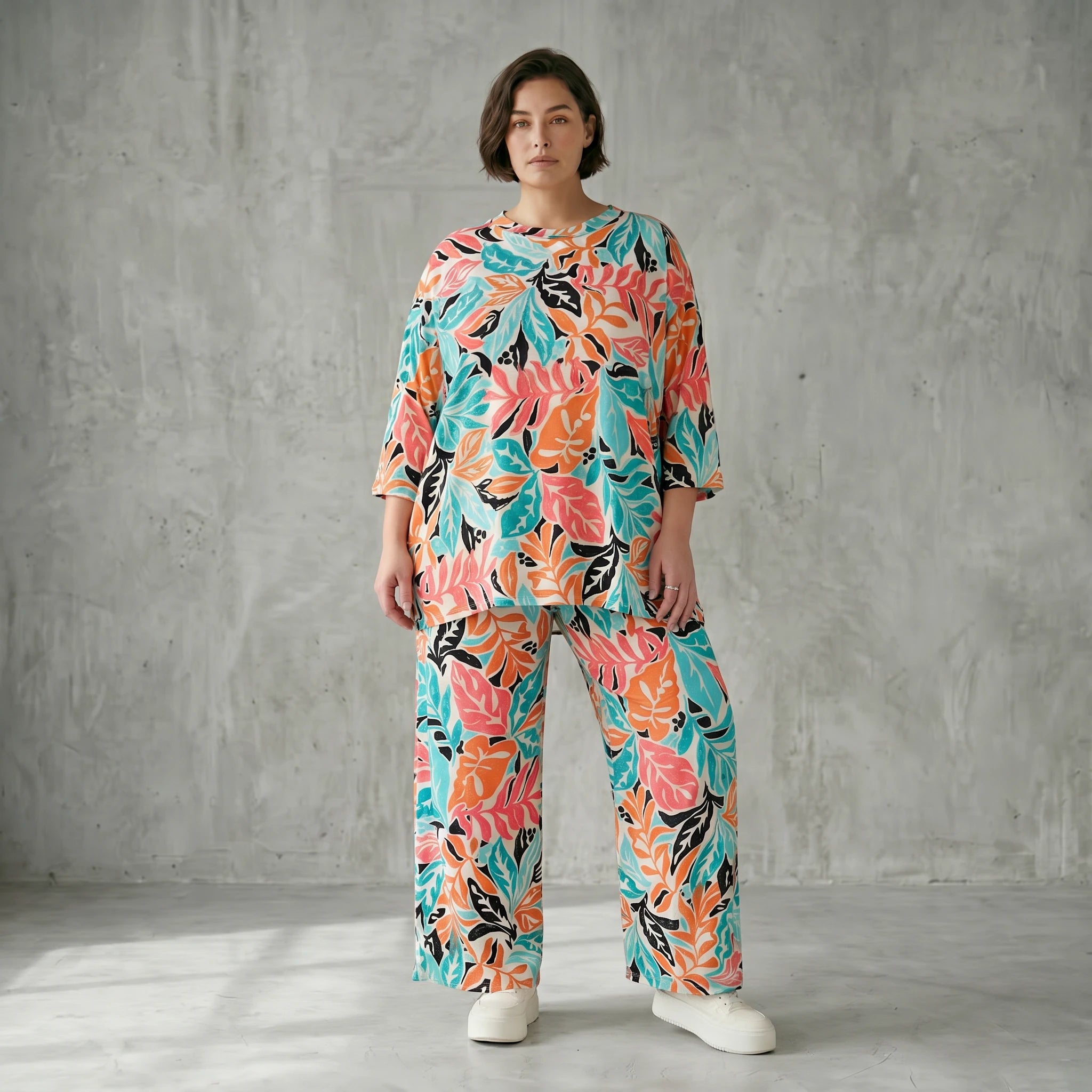 Papita Set aus Slinky Shirt und Hose mit Blumenprint in Multicolour - Oversize Sommerlook von Modeare