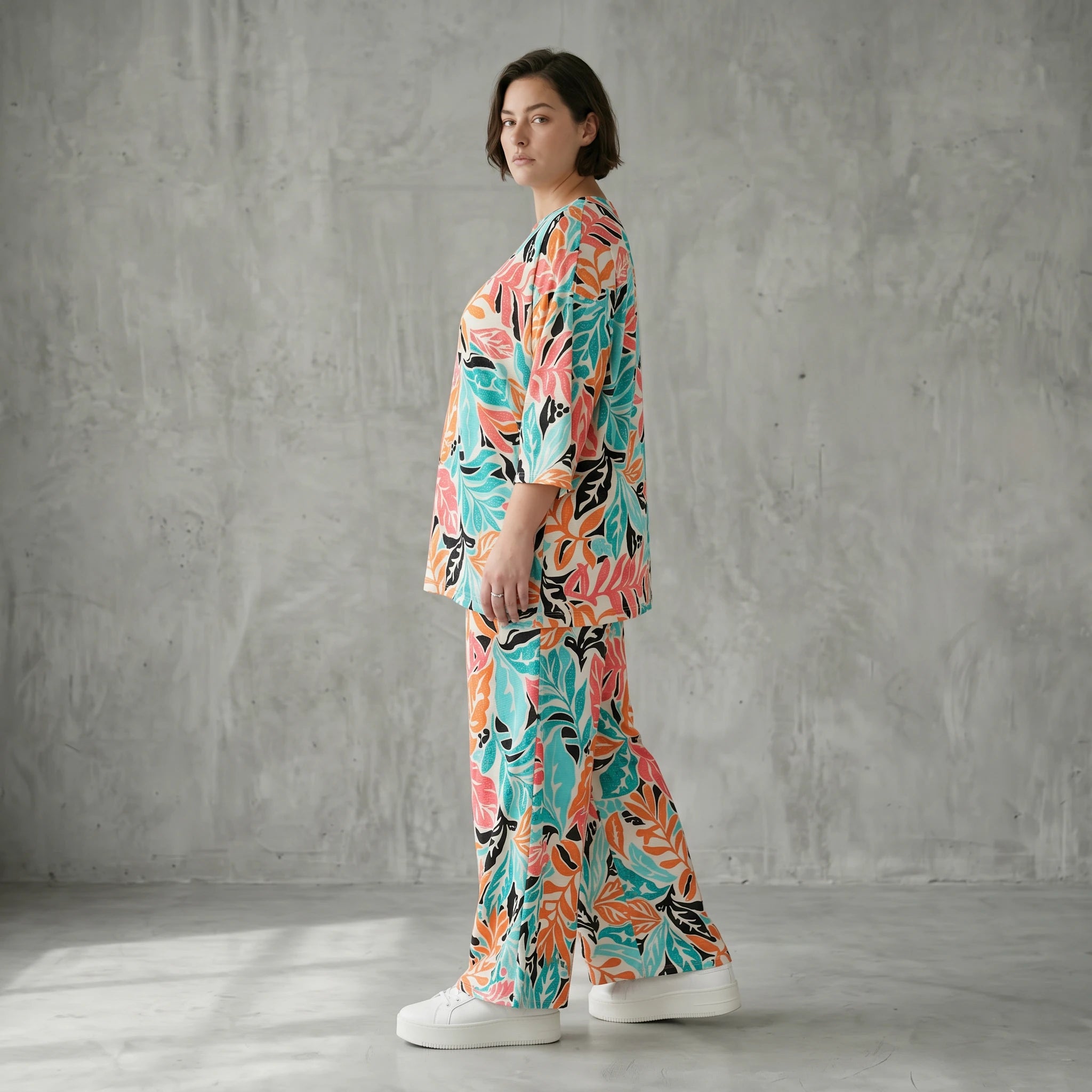 Papita Set aus Slinky Shirt und Hose mit Blumenprint in Multicolour - Oversize Sommerlook von Modeare