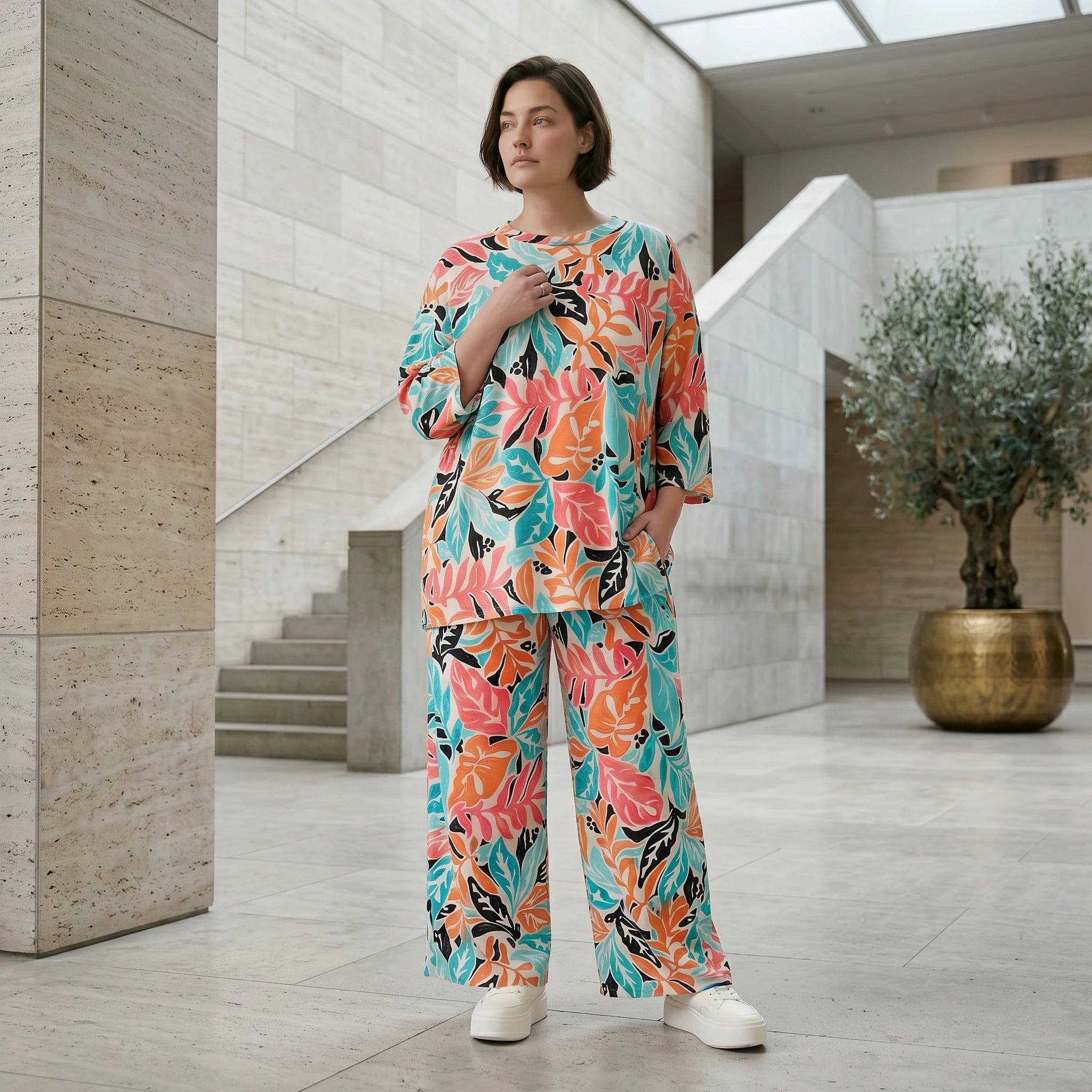 Papita Set aus Slinky Shirt und Hose mit Blumenprint in Multicolour - Oversize Sommerlook von Modeare
