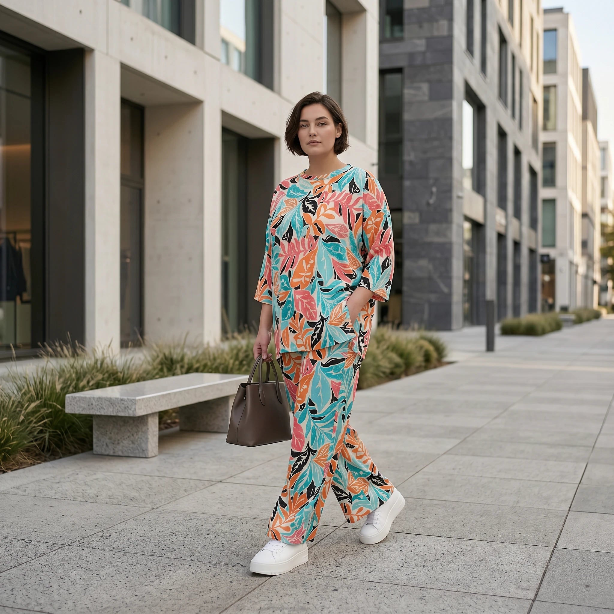 Papita Set aus Slinky Shirt und Hose mit Blumenprint in Multicolour - Oversize Sommerlook von Modeare