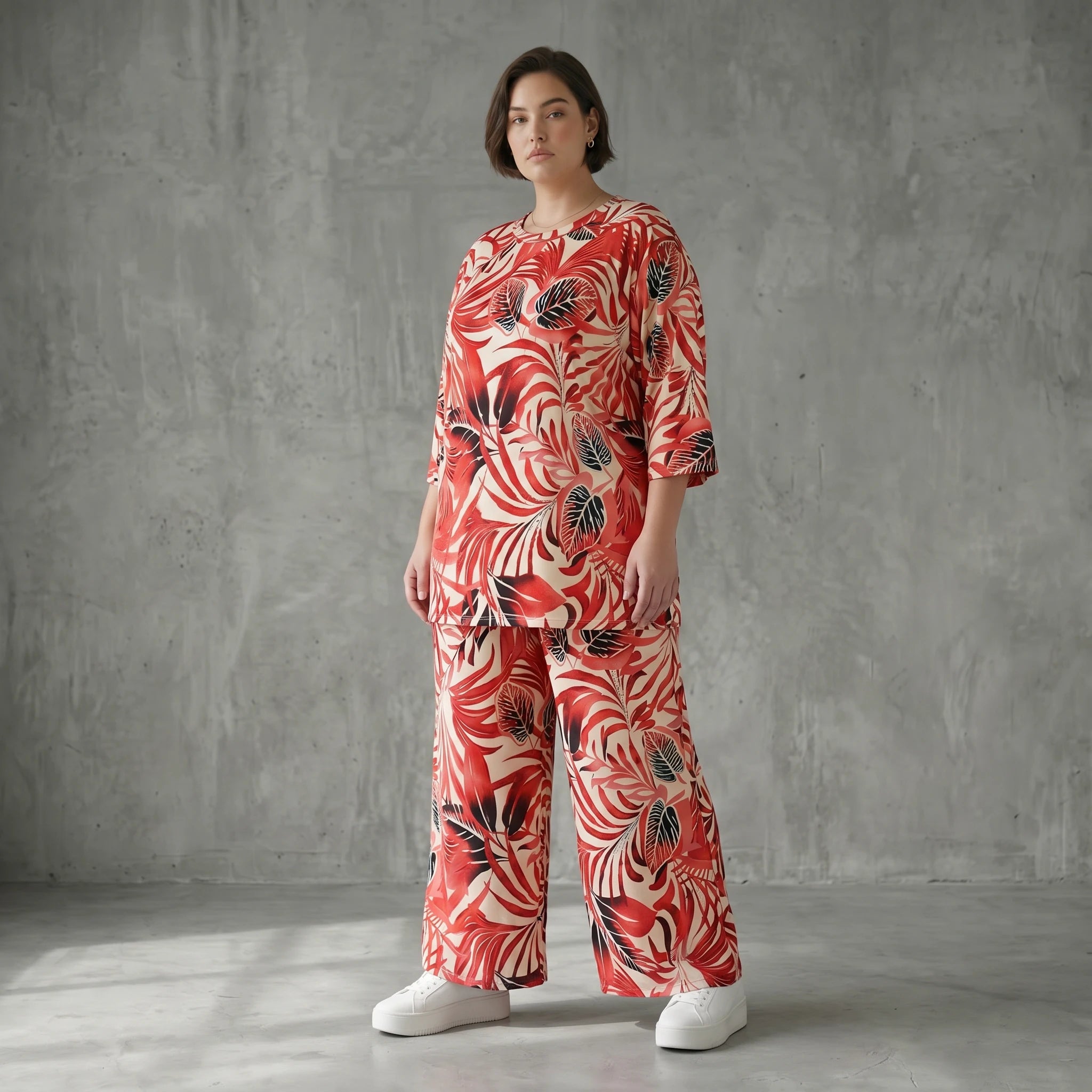 Slinky Blumen Set Sommer A-Form Shirt Hose stretch Papita Modeare Damen Zweiteiler Weiß Rot Schwarz Frankreich große Größen