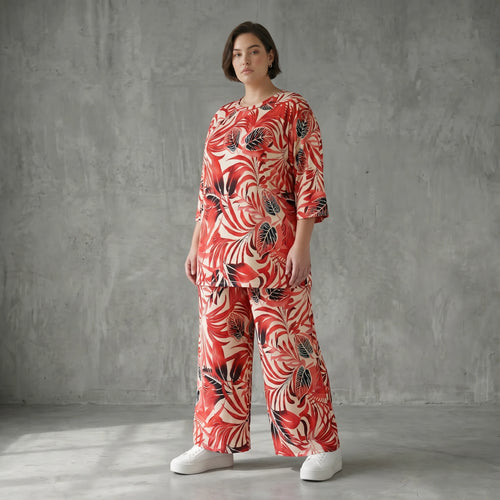 Slinky Blumen Set Sommer A-Form Shirt Hose stretch Papita Modeare Damen Zweiteiler Weiß Rot Schwarz Frankreich große Größen