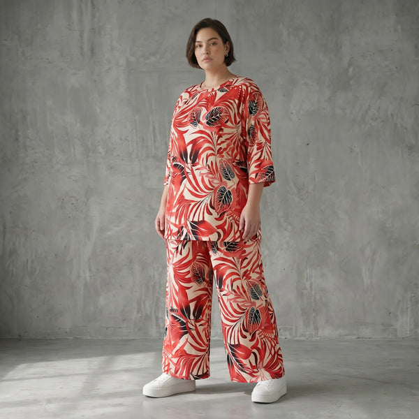 Slinky Blumen Set Sommer A-Form Shirt Hose stretch Papita Modeare Damen Zweiteiler Weiß Rot Schwarz Frankreich große Größen